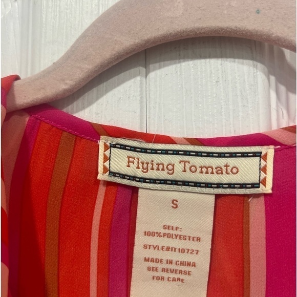 Flying tomato vibrant pink chiffon bell sleeves vertical stripes blouse … - Picture 5 of 8
